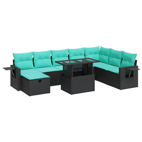 vidaXL 9 Piece Patio Sofa Set with Cushions Gray Poly Rattan Acacia, Garden Sofa Set, Garden Lounge Set, Poly Rattan Sofa Set, Outdoor Sofa Set