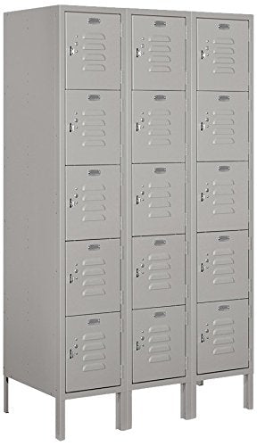 12 Inch Wide Five Tier Box Style Standard Metal Locker - 3 Wide - 5 Feet High - 18 Inches Deep - Gray - Unassembled