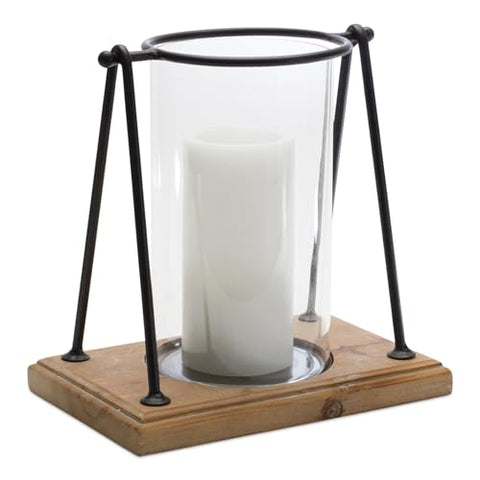 Melrose International Modern Framed Candle Holder with Wood Base (Set of 2)