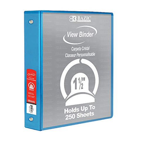 BAZIC Products 3 Ring Binder 1.5" Economy View Binders Organizer - Cyan, Round Ring, Hold 280 Sheets Paper, for School Office Home, 1-Count