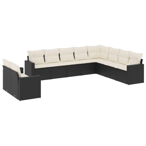 vidaXL Patio Sofa Set with Cushions 10 Piece, Outdoor Conversation Set, Sectional Sofa for Balcony Garden, Patio Furniture, Black Poly Rattan