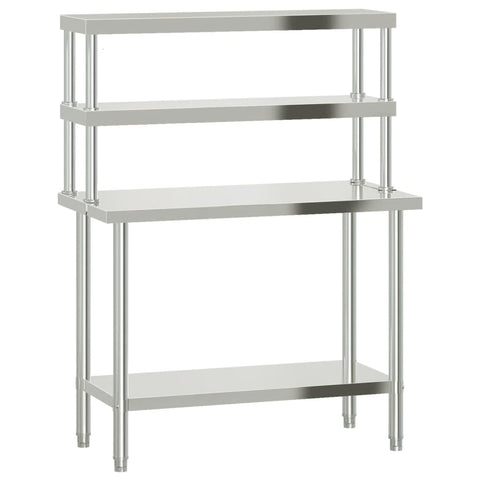 vidaXL Kitchen Work Table with Overshelf, Work Bench with Storage, Foot Prep Table for Home Kitchen Restaurant Garage, Stainless Steel