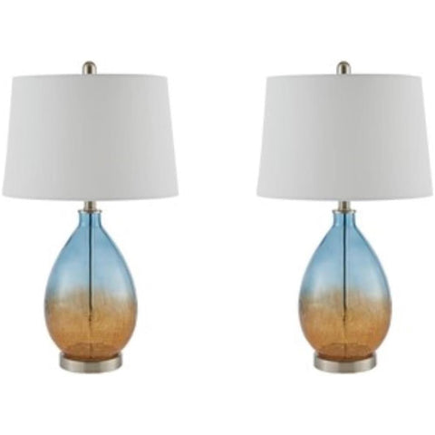 Oakestry Pack of 2 Modern Cortina Ombre Table Lamp Fashionable and Functional Linen Fabric Shade Modern Contemporary Bedside Desk Nightstand, Blue