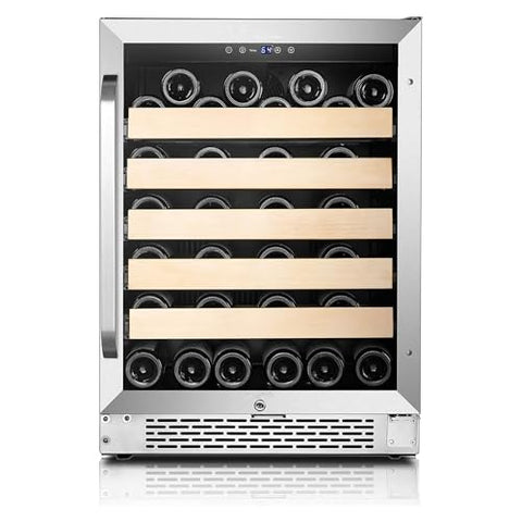 Oakestry 24" Built-In Stainless Steel 54 Bottle Wine Refrigerator, Dual Zone Wine Cooler with Seamless Door, Low Vibration Compressor, Touch Control, UV Glass, LED Lighting