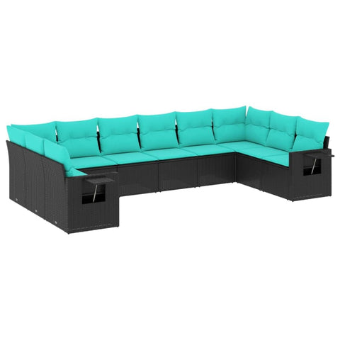 vidaXL Patio Sofa Set with Cushions 10 Piece, Outdoor Conversation Set, Sectional Sofa for Balcony Garden, Modern Style, Black Poly Rattan