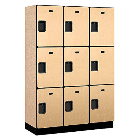 18" Wide Triple Tier Designer Wood Locker - 3 Wide - 6 Feet High - 18 Inches Deep - Maple