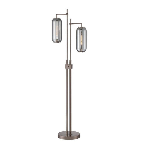 Lite Source 2-LITE Floor LAMP, G/Smoke Glass SHD, E27 Vintage T30 40Wx2 LS-83542G/SMOKE