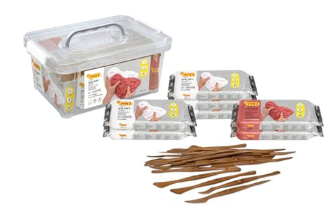 Jovi - Complete Air Dry Clay Set, 5 White and 2 Terracotta 1.1 lb bars + 20 Sculpting Tools in a Plastic Container, Easy to Storage and Carry, Pottery Supplies