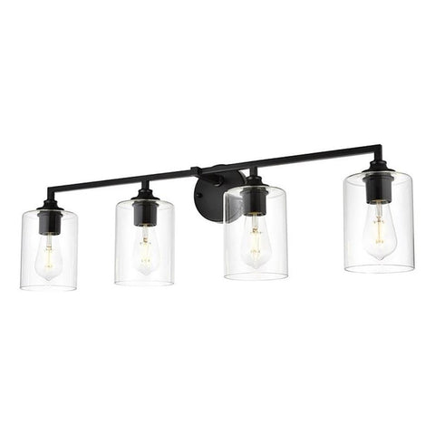 Living District Mayson 4-Light Iron & Glass Bath Sconce in Black/Clear