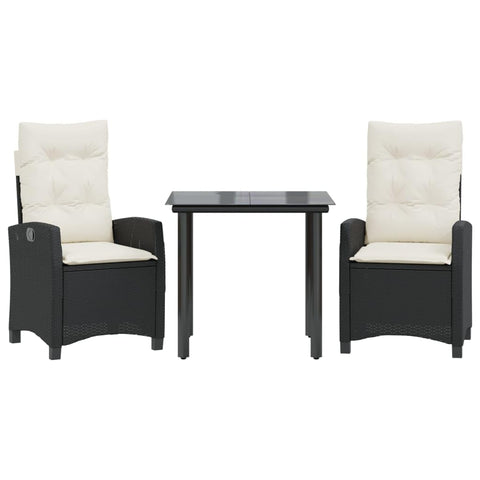 vidaXL Garden Dining Set 3 Pieces with Cushions Black Polyrattan