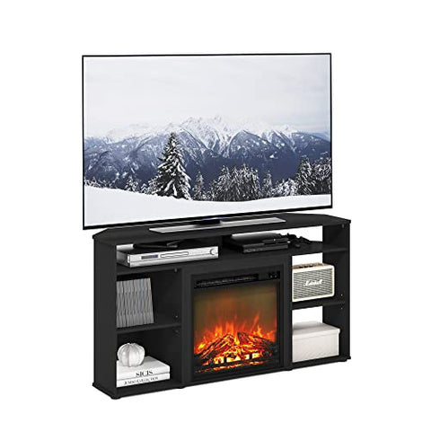 Furinno Jensen Corner TV Stand with Fireplace for TV up to 55 Inches Americano