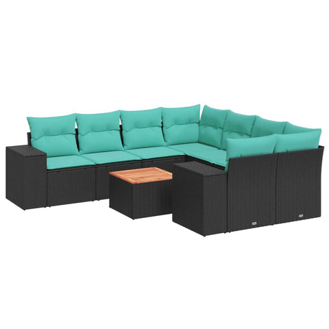 vidaXL Patio Sofa Set with Cushions 9 Piece, Outdoor Conversation Set, Patio Sectional Sofa for Balcony Garden, Modern Style, Black Poly Rattan
