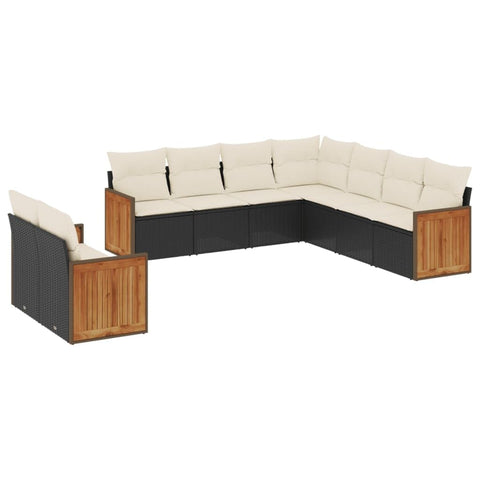 vidaXL Patio Sofa Set with Cushions 9 Piece, Outdoor Conversation Set, Sectional Sofa for Balcony Garden, Modern Style, Black Poly Rattan