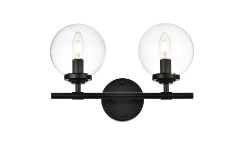 Living District Ingrid 2-Light Iron & Glass Bath Sconce in Black & Clear