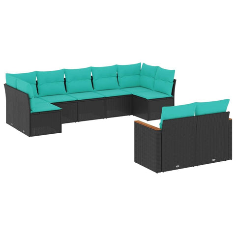 vidaXL Patio Sofa Set with Cushions 9 Piece, Outdoor Conversation Set, Sectional Sofa for Balcony Garden, Modern Style, Black Poly Rattan