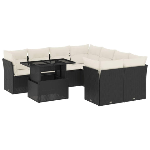 vidaXL Patio Sofa Set with Cushions 9 Piece, Garden Lounge Set, Outdoor Conversation Set, Sectional Sofa for Garden Balcony, Black Poly Rattan