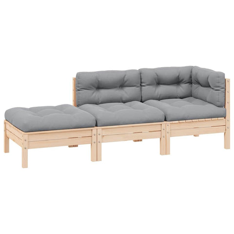 vidaXL Solid Pinewood Patio Lounge Set 3 Piece with Gray Cushions Garden Outdoor Lawn Yard Terrace Balcony Lounge Sofa Seat Seating Furniture