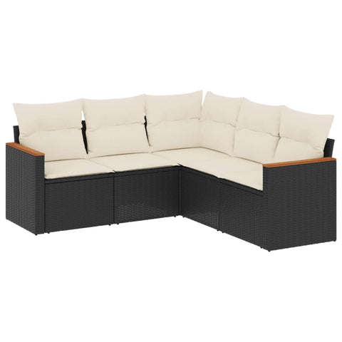 vidaXL Patio Sofa Set with Cushions 5 Piece, Outdoor Conversation Set, Sectional Sofa for Balcony Garden, Modern Style, Black Poly Rattan