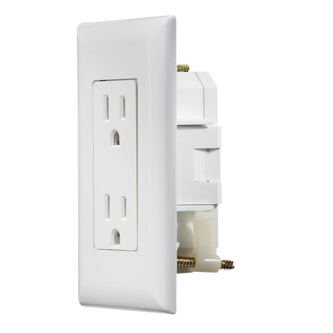 RV Designer AC Self-Contained Dual Outlet with Cover Plate S811 - 15 Amp 125 VAC Power Outlet Receptacle for RVs & Motorhomes - White - Safe & Simple Design - Dual Slots - OEM Use