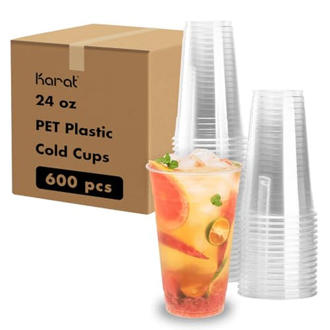 Karat [600 ct] 24oz Plastic Cups, Clear Disposable Cold Cup for Iced Coffee, Smoothies, and More, 98mm (C-KC24)