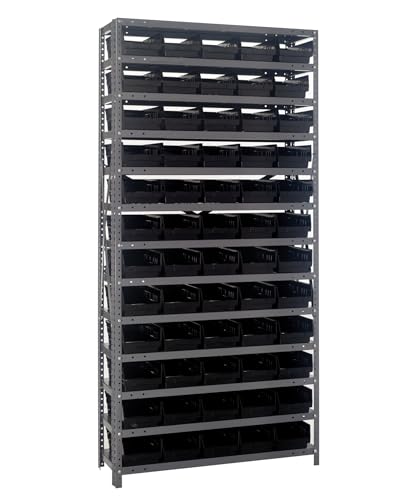 Quantum Storage Systems 1875-104BK Steel Shelving Unit with 4" Shelf Bins, 18" D x 36" W x 75" H, Black