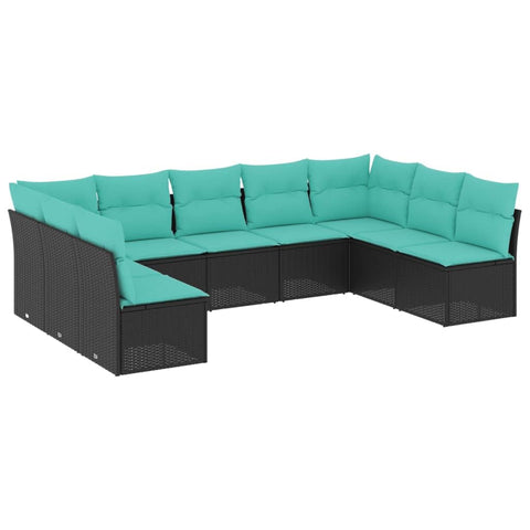 vidaXL Patio Sofa Set with Cushions 9 Piece, Outdoor Conversation Set, Sectional Sofa for Balcony Garden, Modern Style, Black Poly Rattan