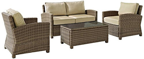 Bradenton 4Pc Wicker Outdoor Loveseat Patio Furniture Set Sand/Weathered Brown - Loveseat, Coffee Table, & 2 Arm Chairs