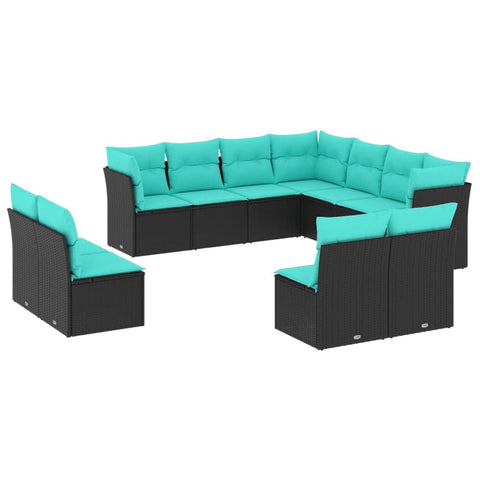 vidaXL Patio Sofa Set with Cushions 11 Piece, Outdoor Conversation Set, Sectional Sofa for Balcony Garden, Modern Style, Black Poly Rattan