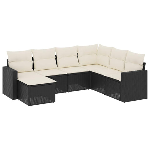 vidaXL Patio Sofa Set with Cushions 7 Piece, Outdoor Conversation Set, Sectional Sofa for Balcony Garden, Patio Furniture, Black Poly Rattan