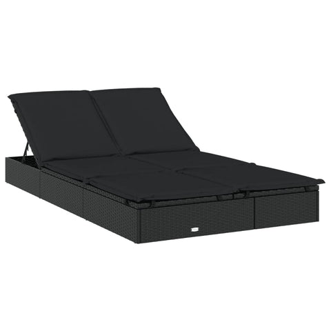 vidaXL 2-Person Sunbed with Cushions, Patio Sunbed Wicker Furniture, Outdoor Daybed for Garden Backyard Porch, Chaise Lounge Chair, Black Poly Rattan