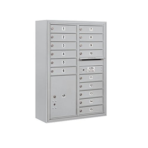 Surface Mounted 4C Horizontal Mailbox Unit (Includes 3711D-15AFP Mailbox, 3811D-ALM Enclosure and Master Commercial Locks) - 11 Door High Unit (42-1/8 Inches) - Double Column - 15 MB1 Doors / 1 PL5 - Aluminum - Front Loading - Private Access