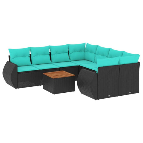 vidaXL 9 Piece Garden Sofa Set with Cushions Black Poly Rattan