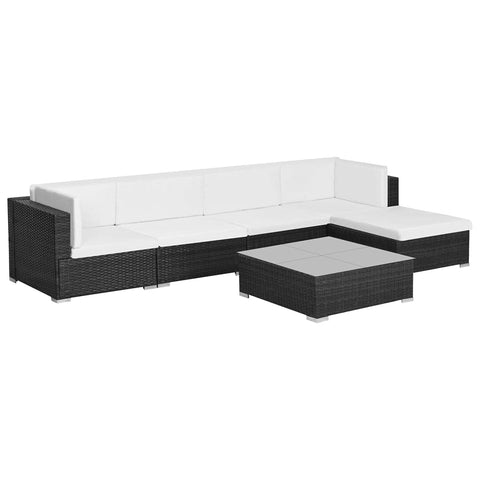 vidaXL Patio Lounge Set 6 Piece - Poly Rattan Sofa Set in Black with Cream White Cushions - Weather- and Easy to Clean - Suitable for Outdoor Use