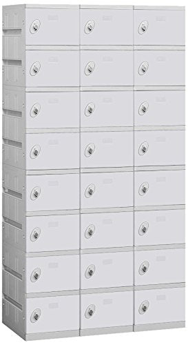 Salsbury Industries Assembled 8-Tier Plastic Locker with Three Wide Storage Units, 738.25-Inch High by 18-Inch Deep, Gray