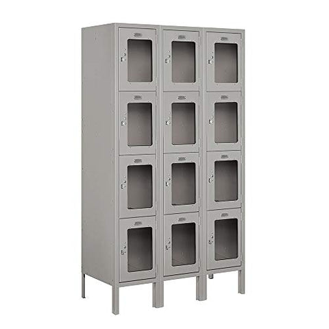 Salsbury Industries S-64355GY-U 12" Four Tier, 3 Wide x 5 Feet High x 15 Inches Deep, Unassembled See-Through Metal Locker, Gray