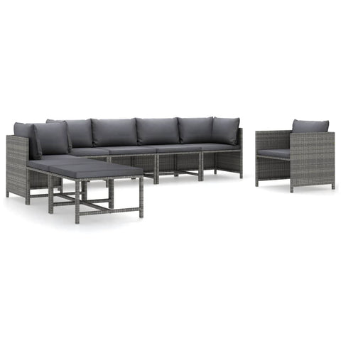 vidaXL 8 Piece Grey Modular Garden Lounge Set with Cushions - Weatherproof PE Rattan Outdoor Seating for Balcony, Patio & Terrace Use - Flexible Powder-Coated Steel Sofas