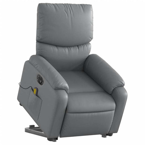 vidaXL Electric Massage Recliner Chair-Gray Faux Leather Power Lift-Assist Vibrating Armchair for Living Room/Seniors