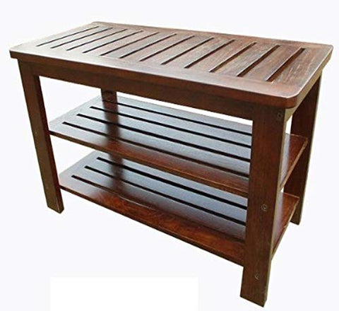 D-Art Collection Mahogany Michaela Shoe Bench with 2 Shelves - in Mahogany Wood