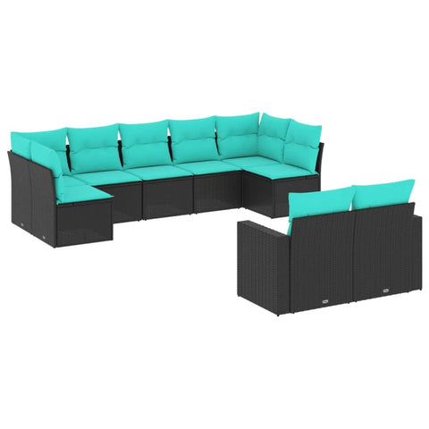 vidaXL Patio Sofa Set with Cushions 9 Piece, Outdoor Conversation Set, Sectional Sofa for Balcony Garden, Patio Furniture, Black Poly Rattan