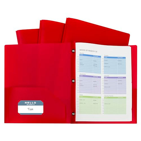 C-Line Two-Pocket Heavyweight Poly Portfolio with Prongs, for Letter Size Papers, Includes Business Card Slot, Red, 10 Pack (32964)