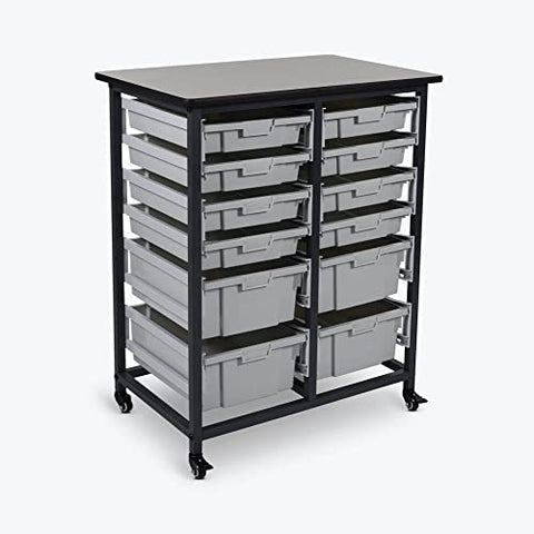 Mobile Bin Storage Unit - Double Row with Large and Small Gray Bins - Gray