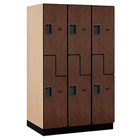 Salsbury Industries 2-Tier S-Style Extra Wide Designer Wood Locker with Three Wide Storage Units, 6-Feet High by 24-Inch Deep, Mahogany