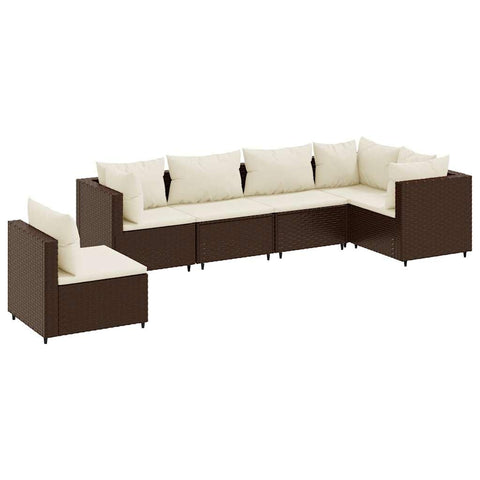 vidaXL 7 Piece Patio Lounge Set - Brown Poly Rattan with Cushions and Modular Design - Outdoor Garden Furniture for Backyard, Terrace or Patio