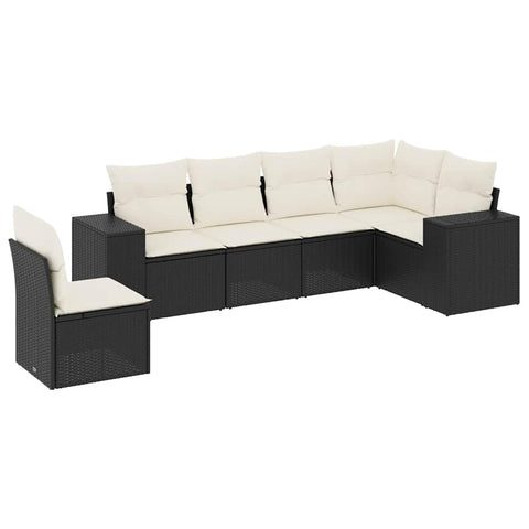 vidaXL Modular 6 Piece Outdoor Sofa Set with Cushions Black Poly Rattan Comfortable Weather Resistant UV Protected; Ideal for Patios Backyards Lounging Spaces Garden Patio Lounge Sectional Furniture