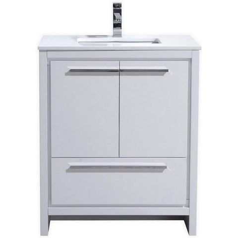 Oakestry Dolce 30 Inch High Gloss White Freestanding Modern Bathroom Vanity with White Quartz Countertop Soft Close Drawer and Undermount Sink