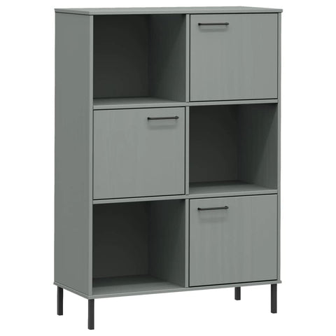 vidaXL Freestanding Bookcase with Metal Legs- 35.4"x13.8"x50.6", Solid Pine Wood, Industrial-Style, Sturdy and Durable, Ideal for Homes, Offices, Libraries.