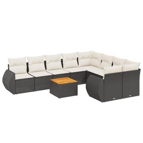 vidaXL Patio Sofa Set with Cushions 10 Piece, Outdoor Conversation Set with Storage, Patio Furniture Set, Modern Style, Black Poly Rattan