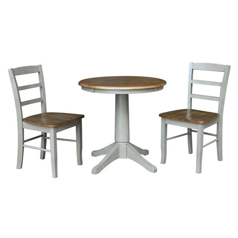 IC INTERNATIONAL CONCEPTS Wood Dining Table with 2 Madrid Ladderback Chairs in Distessed Hickory/Stone