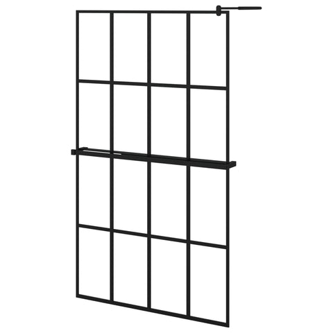 vidaXL Walk-in Shower Wall with Shelf - Durable ESG Glass and Aluminum Structure, Adjustable Profile, Black Frosted Design, Includes Useful Shower Shelf