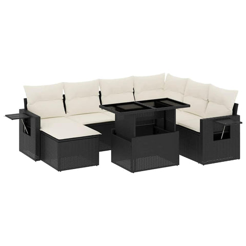 vidaXL Patio Sofa Set with Cushions 9 Piece, Garden Lounge Set, Outdoor Conversation Set, Sectional Sofa for Garden, Modern Style, Black Poly Rattan